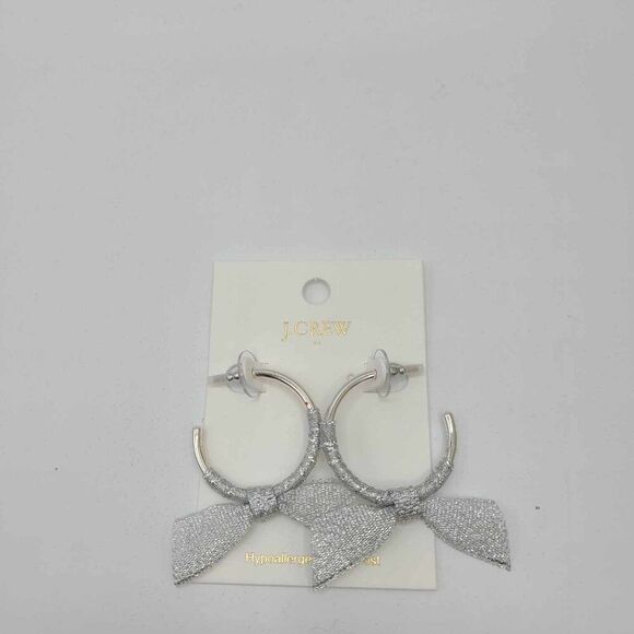 J Crew Factory Silver Ribbon Wrapped Hoops NWT! NEW! - Picture 6 of 6